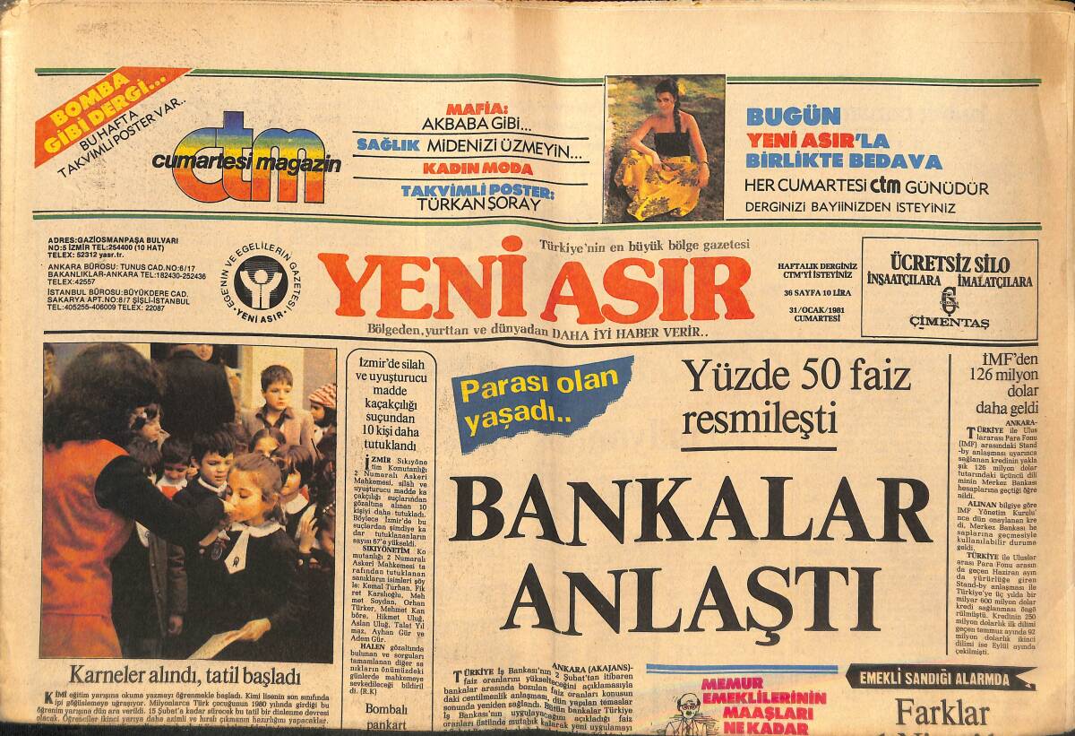 Yeni Asır Gazetesi 31 Ocak 1981 - Galatasaray'ın Yıldızı Turgay Eski Bir Göztepeli - İzmir 3 Kente Taşınıyor GZ134361 - 1