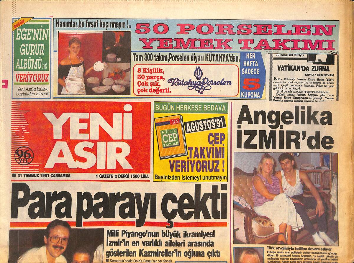 Yeni Asır Gazetesi 31 Temmuz 1991 - Rıdvan Dilmen'den Gençlere Çağrı - Angelika İzmir'de GZ133706 - 1