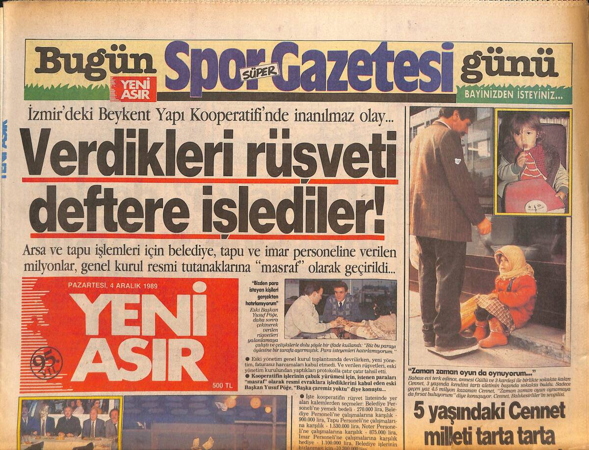 Yeni Asır Gazetesi 4 Aralık 1989 - SHP'de Kanatlar Neler İstiyor ? - Konyalılar Gecesi'nde Banknotlar Uçuştu GZ134227 - 1