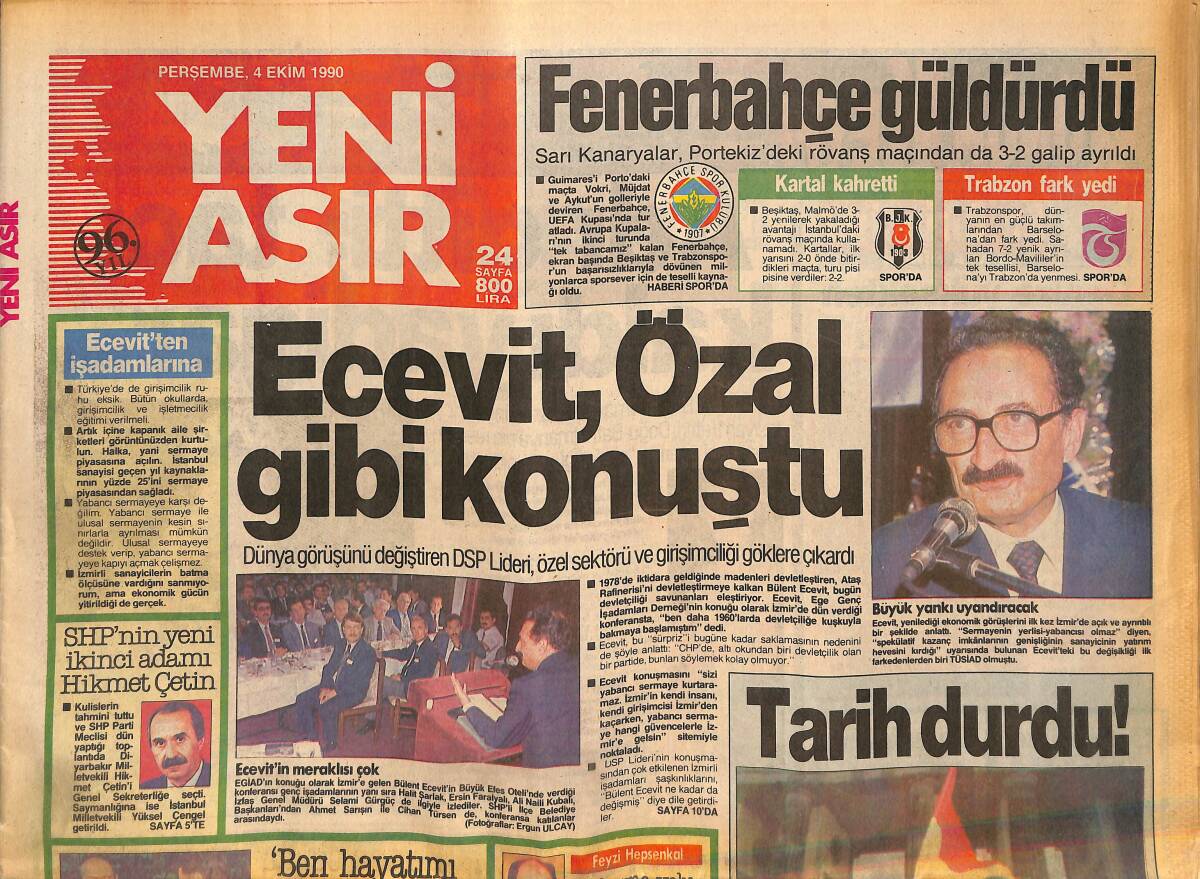 Yeni Asır Gazetesi 4 Ekim 1990 - Caroline Dul Kaldı - Ecevit , Özal Gibi Konuştu - Fenerbahçe Güldürdü GZ133827 - 1