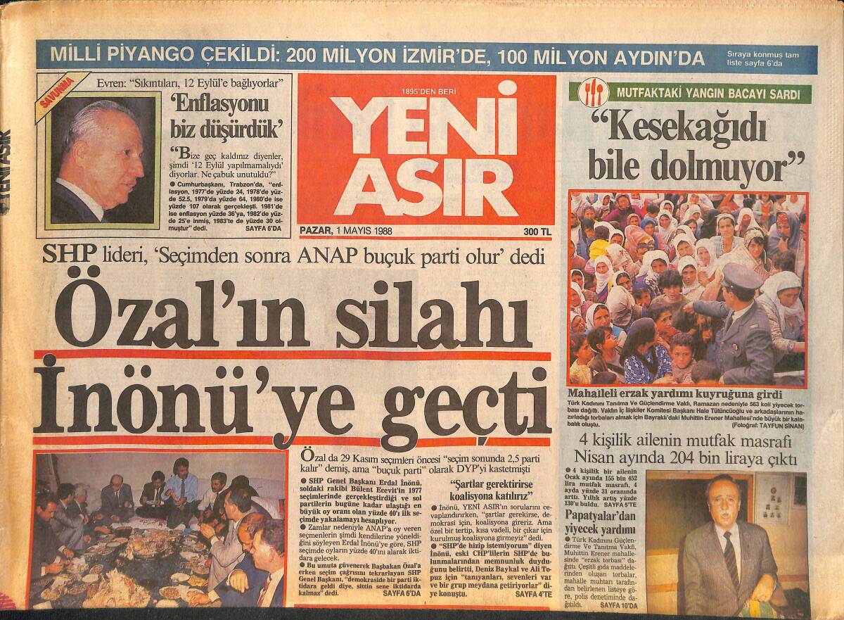 Yeni Asır Gazetesi 1 Mayıs 1988 - Galatasaray Sırasını Savdı - Özal'ın Silahı İnönü'ye Geçti GZ131552 - 1