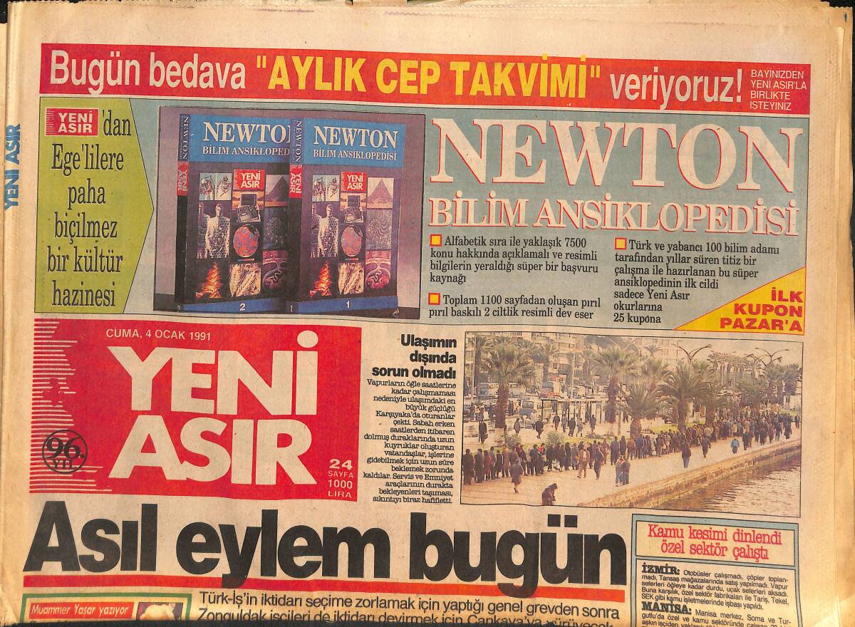Yeni Asır Gazetesi 4 Ocak 1991 - THY Genel Müdürü Kozlu , Valiz Taşıdı - Saddam'dan İlk Geri Adım GZ132062 - 1