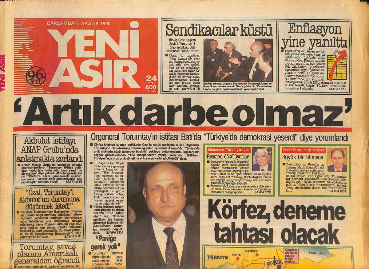 Yeni Asır Gazetesi 5 Aralık 1990 - Demirel'in Sağ Kolu Cindoruk - Körfez , Deneme Tahtası Olacak GZ133559 - 1