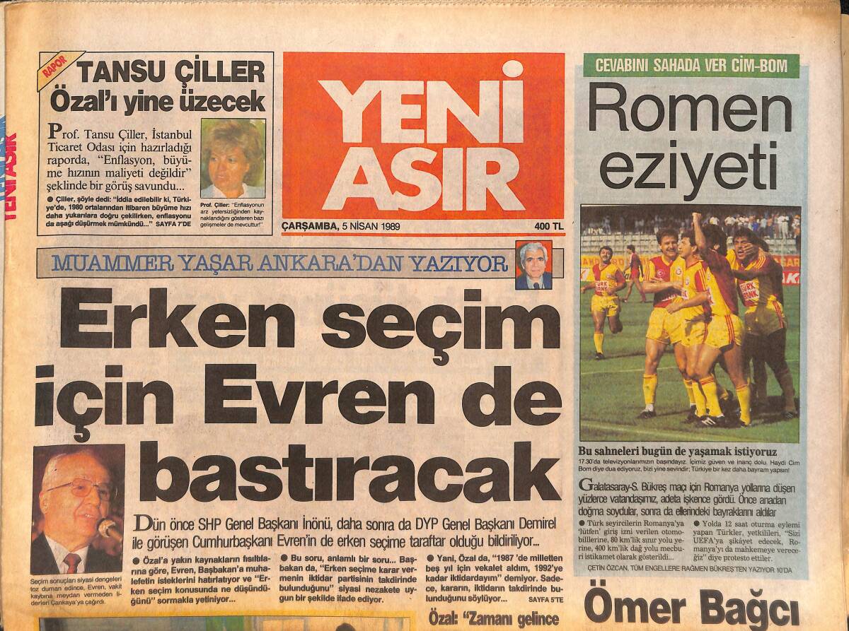 Yeni Asır Gazetesi 5 Nisan 1989 - Galatasaray Avrupa Şampiyon Kulüpler Kupası Yarı Finalinde Steau Bükreş'le Karşılaşıyor GZ132215 - 1
