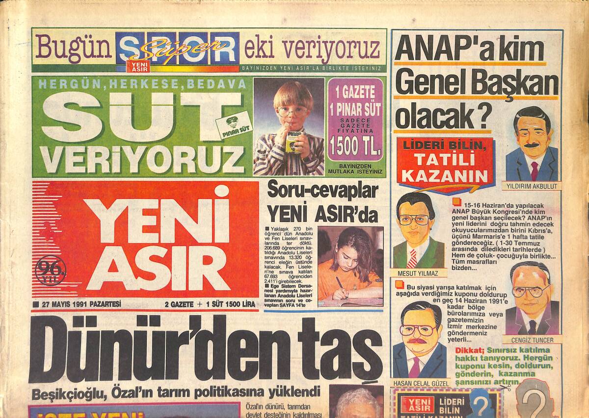 Yeni Asır Gazetesi 27 Mayıs 1991 - Beşikçioğlu , Özal'ın Tarım Politikasına Yüklendi GZ131521 - 1