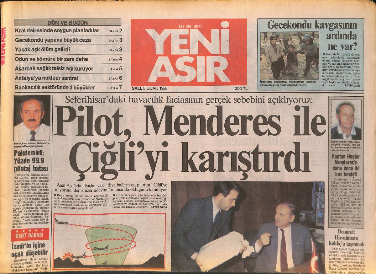 Yeni Asır Gazetesi 5 Ocak 1988 - Galatasaray Salon Turnuvası İçin Almanya'ya Gitti - Pilot , Menderes İle Çiğli'yi Karıştırdı GZ133628 - 1