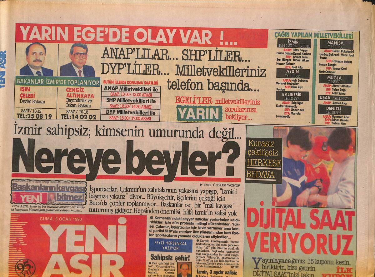 Yeni Asır Gazetesi 5 Ocak 1990 - Senet Ve Faize Son - Altay'ın Büyükleri Toplanıyor GZ133605 - 1