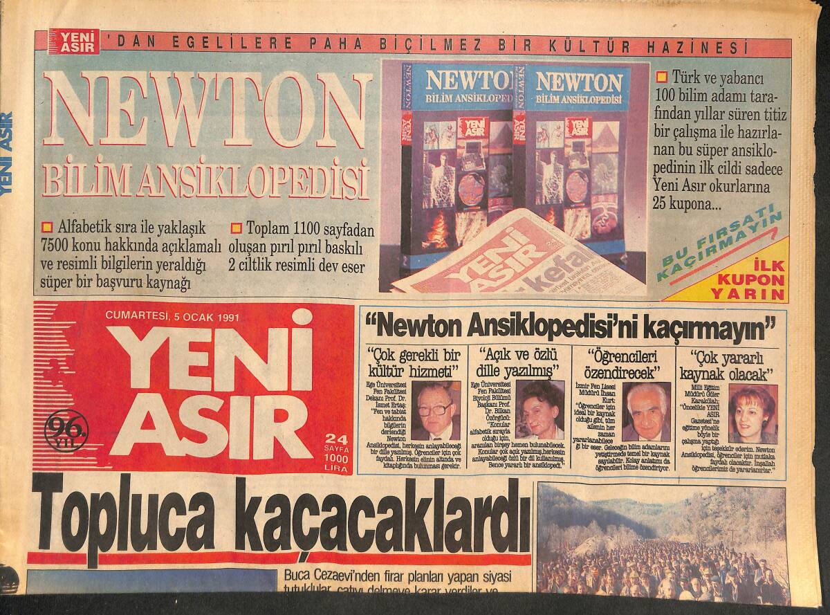 Yeni Asır Gazetesi 5 Ocak 1991 - Tütün Körfez'i Beklemiyor - Saddam Taşınıyor GZ132061 - 1