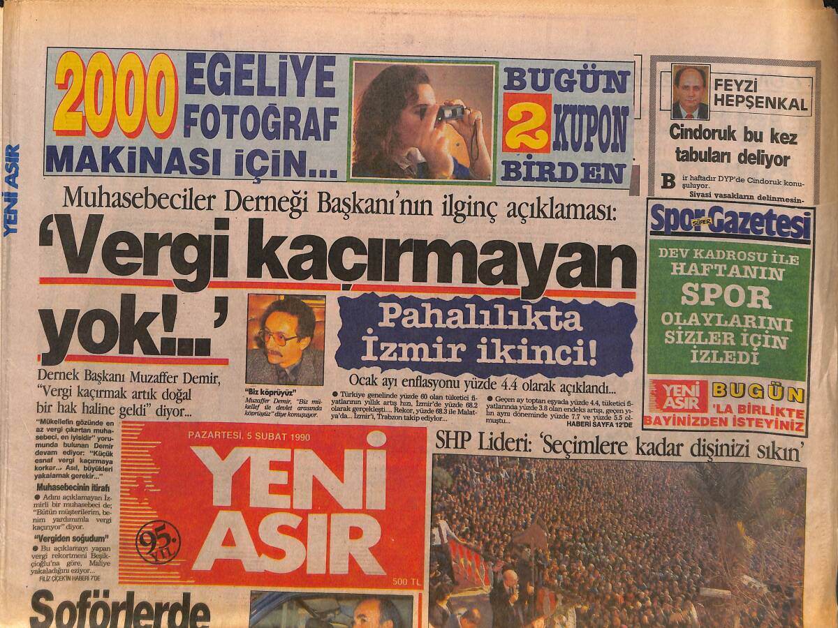 Yeni Asır Gazetesi 5 Şubat 1990 - İnönü, Akhisar'da 15 Bin Kişi Toplandı - Çiğdem Aral Kıskançlık Kurbanı GZ134298 - 1