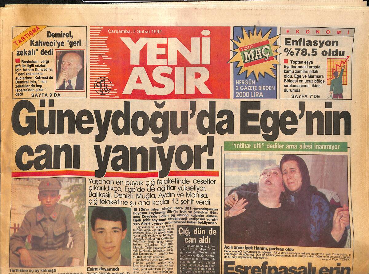 Yeni Asır Gazetesi 5 Şubat 1992 - Milli Piyango Orta Asya'da - Trakya Nükleer Tehlike Altında GZ133811 - 1
