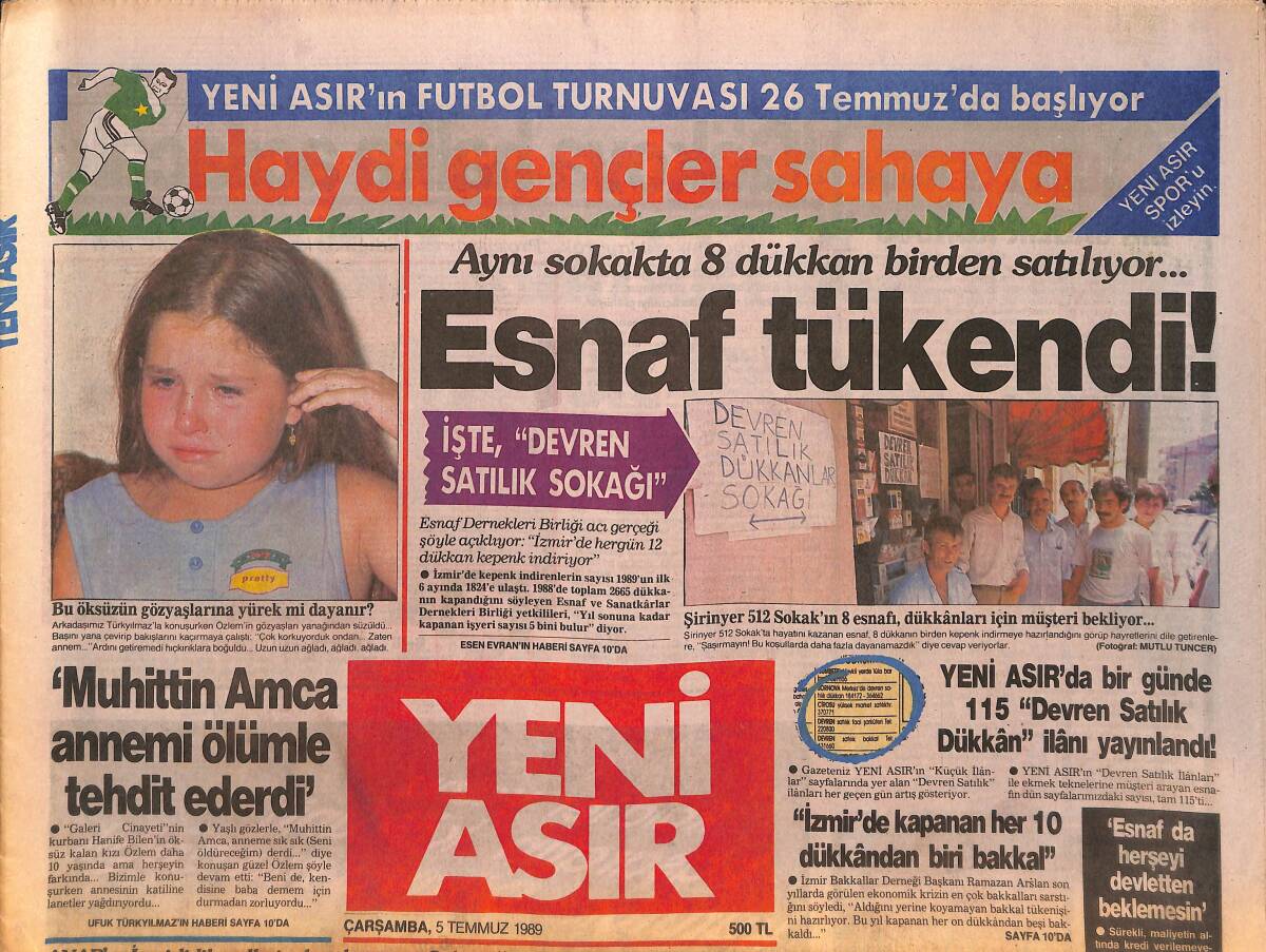 Yeni Asır Gazetesi 5 Temmuz 1989 - Bulgaristan'da Seferberlik İlanı - Pfaff , Trabzonlu Oluşunu Kutladı GZ134403 - 1