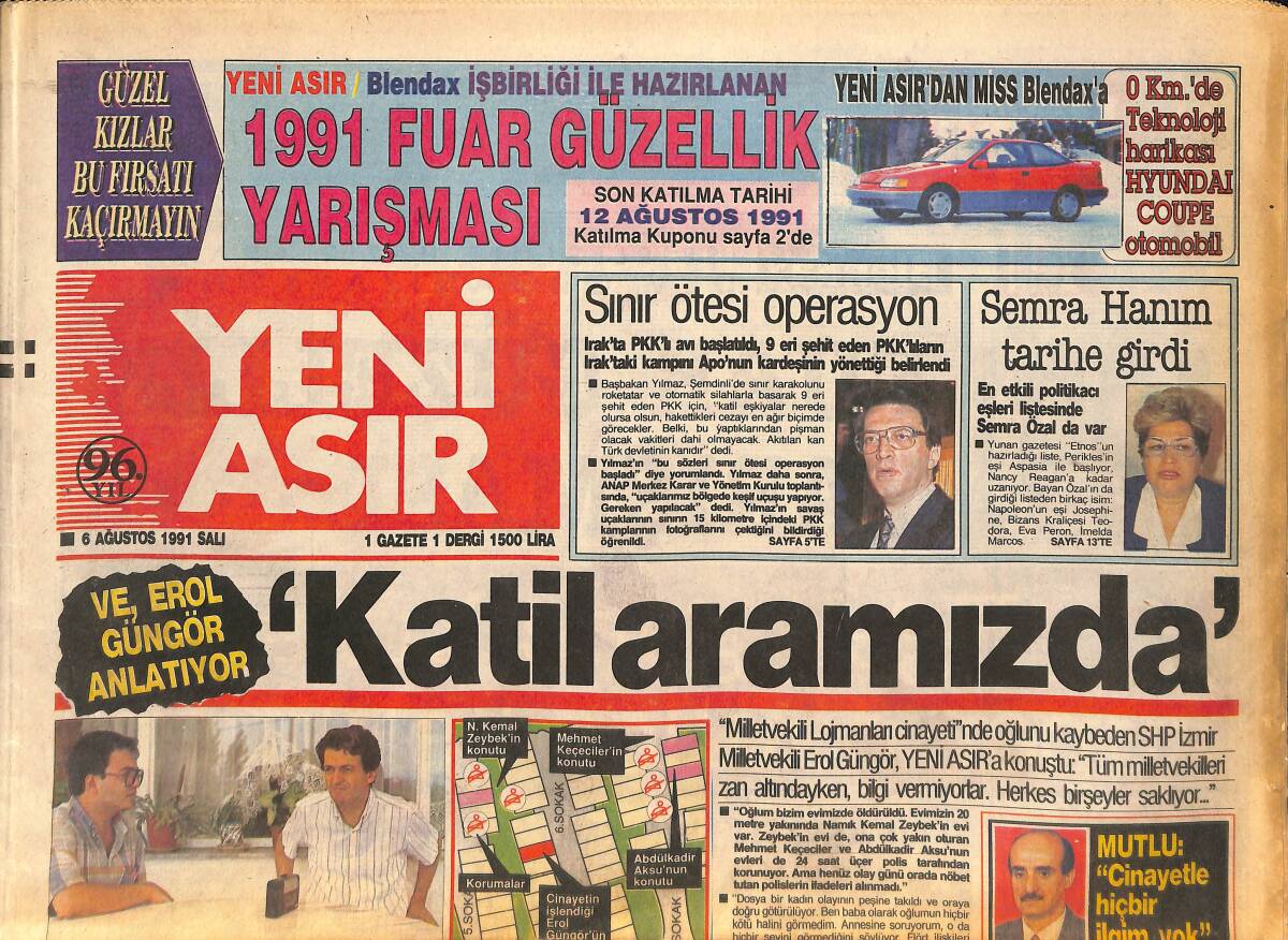 Yeni Asır Gazetesi 6 Ağustos 1991 - Metaş'ın Ardından - Anap Ve DSP'den Zafer Çığlığı - Kral Tanju 9 Numarayı İstemiyor! GZ132166 - 1