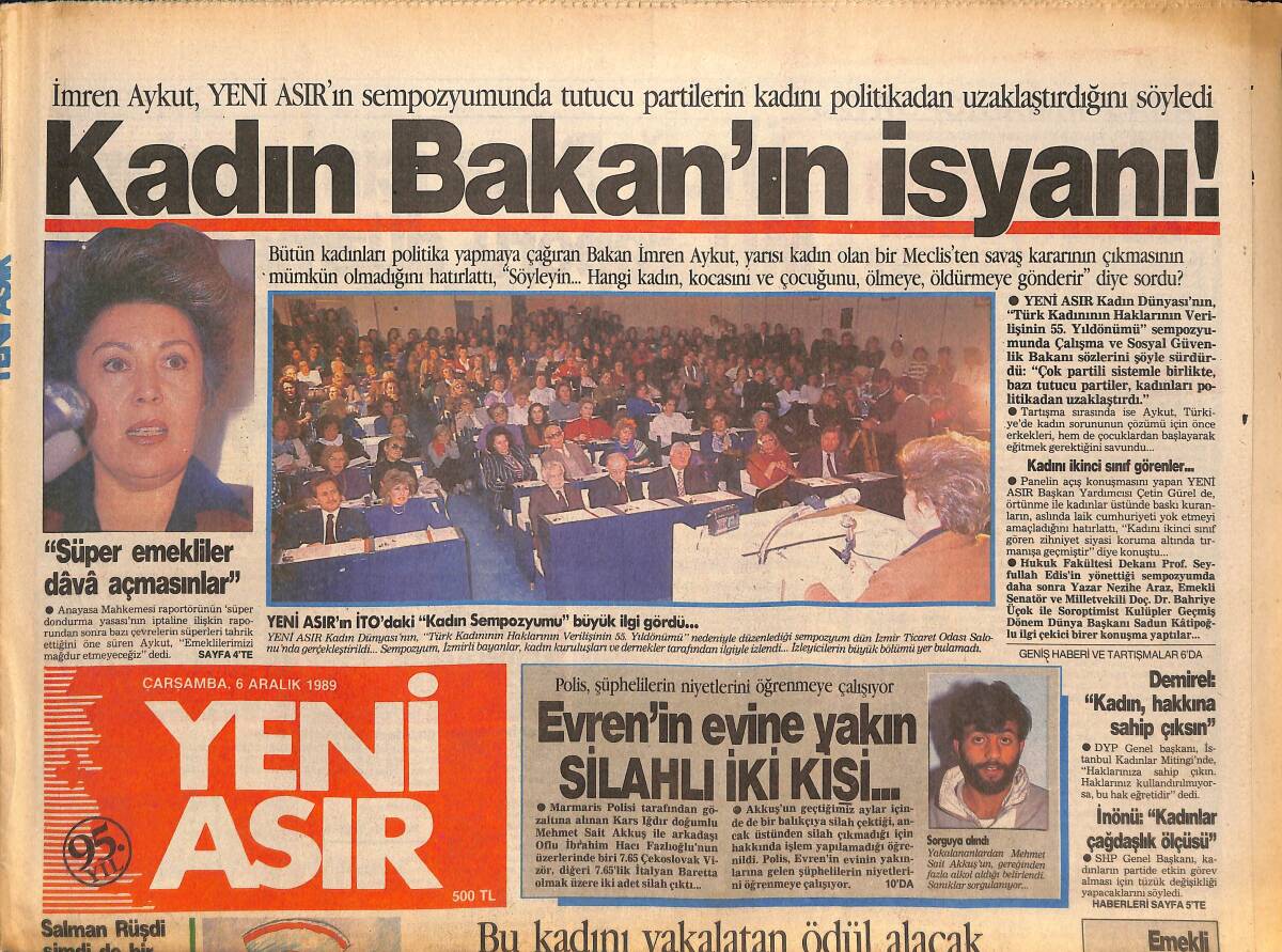Yeni Asır Gazetesi 6 Aralık 1989 - Son Zamlara ANAP'lılar Bile Şaşırdı - İmren Aykut'un İsyanı GZ134225 - 1