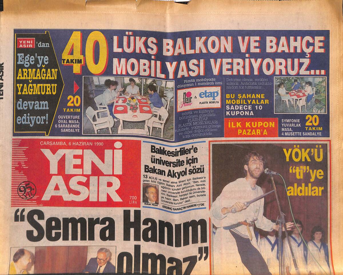 Yeni Asır Gazetesi 6 Haziran 1990 - Diktatör Maradona - Altın Orfe'de Çetin Özalp Ödül Kazandı GZ133841 - 1