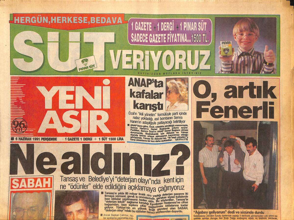 Yeni Asır Gazetesi 6 Haziran 1991 - Tanju Fenerbahçe'de - Cezayir'de İç Savaş GZ133803 - 1