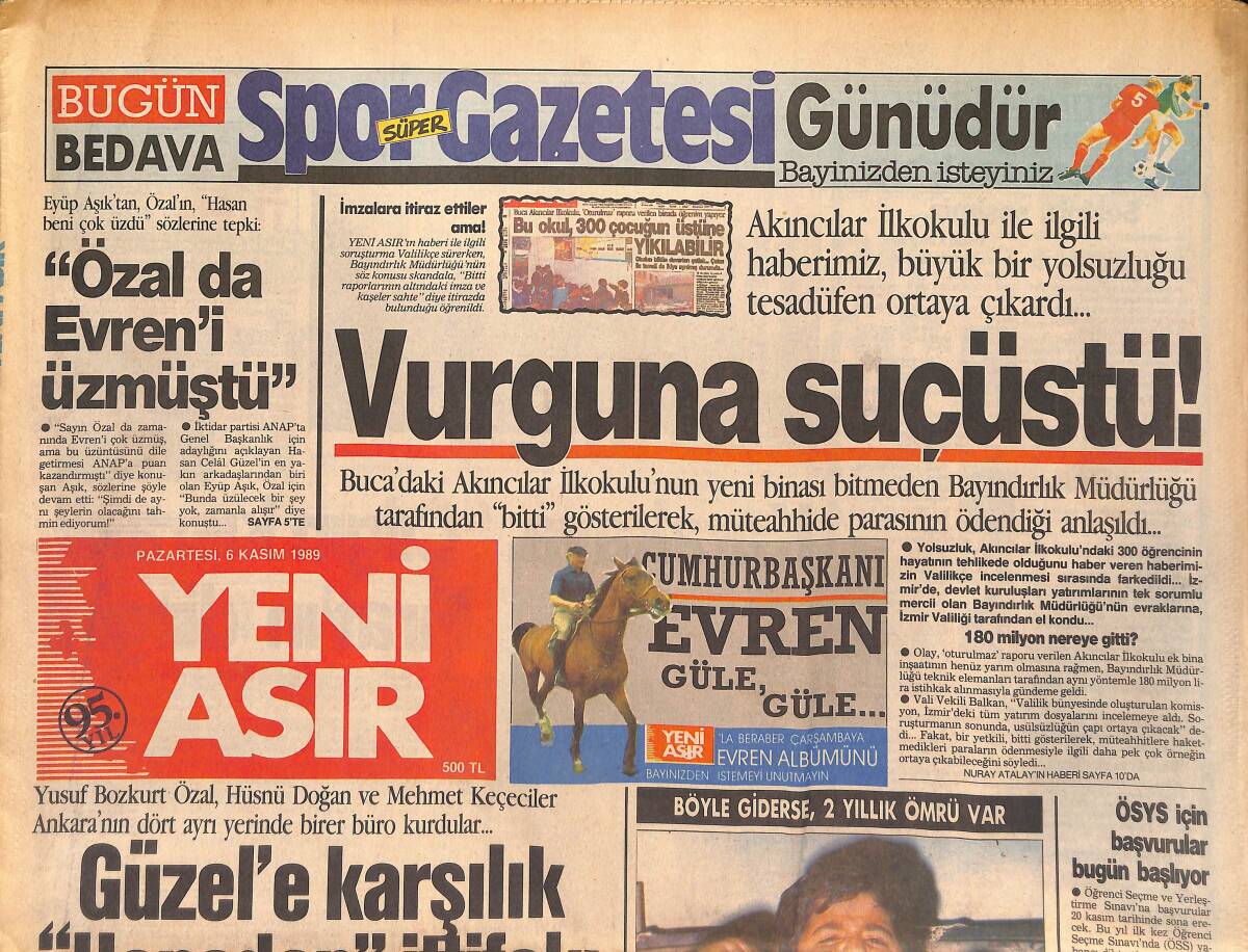 Yeni Asır Gazetesi 6 Kasım 1989 - Thatcher : '' Benden Sonraki Liderlere Fırsat Tanımalıyım '' GZ132068 - 1