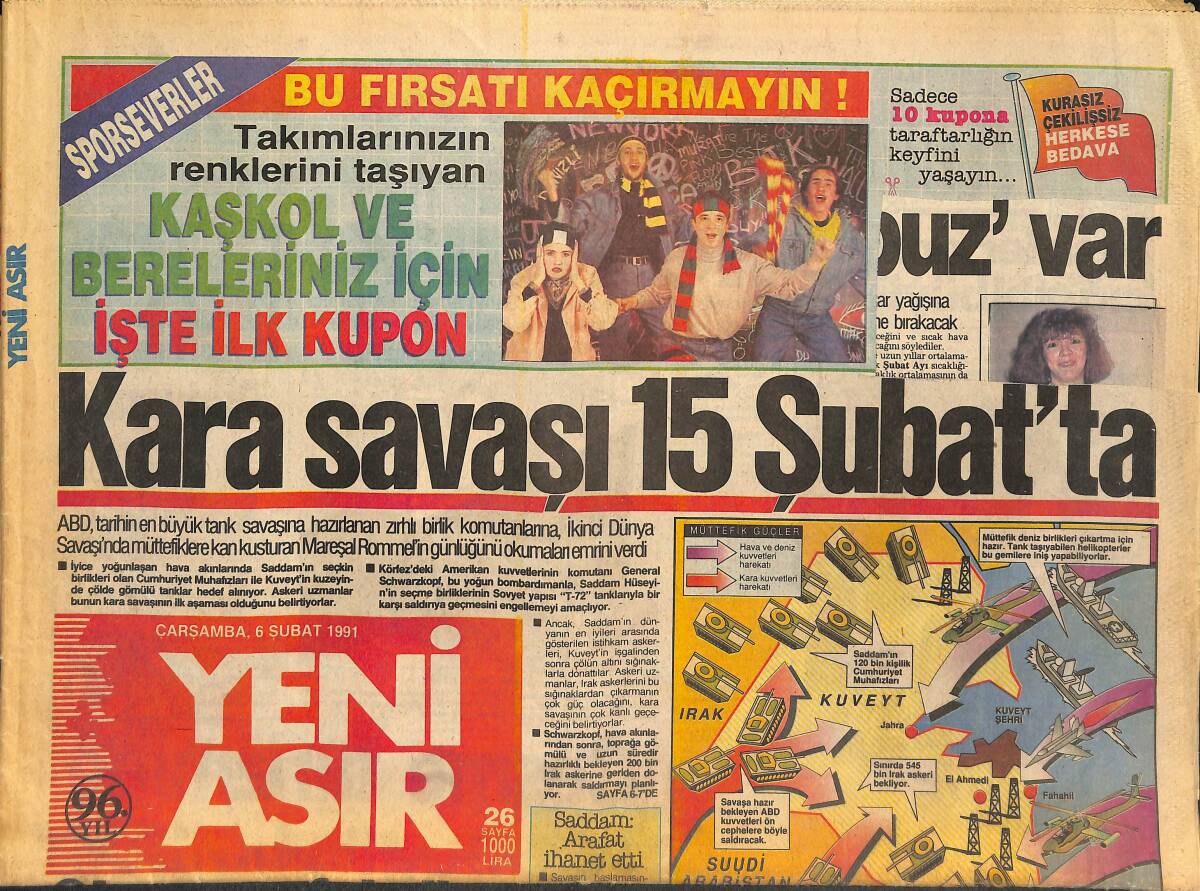 Yeni Asır Gazetesi 6 Şubat 1991 - Irak Kürtleri'ni BBC Kışkırtıyor - Fenerbahçe'ye Büyük Moral GZ133564 - 1