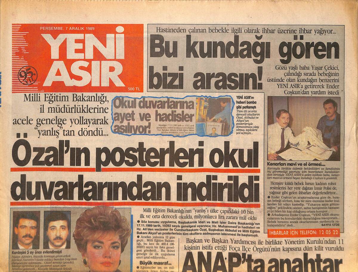 Yeni Asır Gazetesi 7 Aralık 1989 - Rambo'dan İlk Eşine 34 Milyar Lira Nafaka !.. - Özal'ın Posterleri Okul Duvarlarından İndirildi GZ134224 - 1