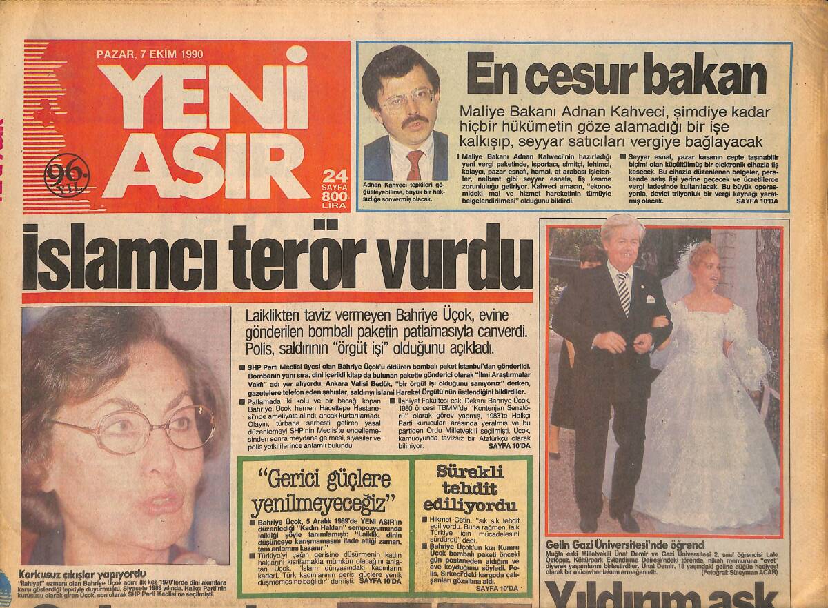 Yeni Asır Gazetesi 7 Ekim 1990 - Çakmur'un Kan Davası - Türkiye'nin En Zenginleri GZ132099 - 1