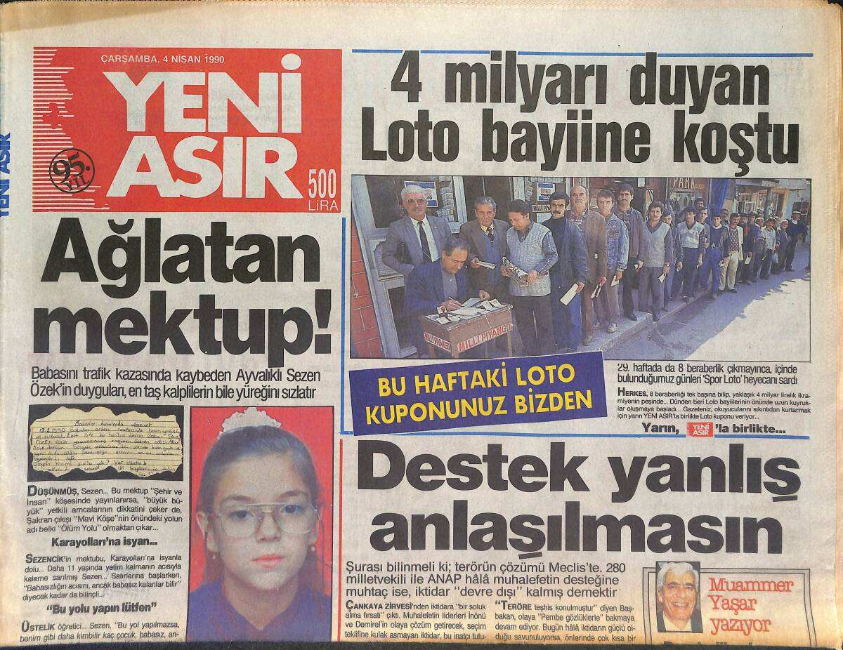 Yeni Asır Gazetesi 4 Nisan 1990 - Denizli'de Başkan'ın Bileğini Bükemezler - İzmir ANAP'ta Disiplin Komedisi GZ131519 - 1
