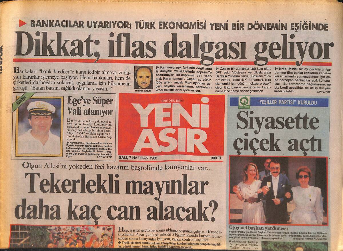 Yeni Asır Gazetesi 7 Haziran 1988 - Bülent Ersoy Resmen Kadın - Galatasaray Avrupa'da da Rekortmen GZ132058 - 1