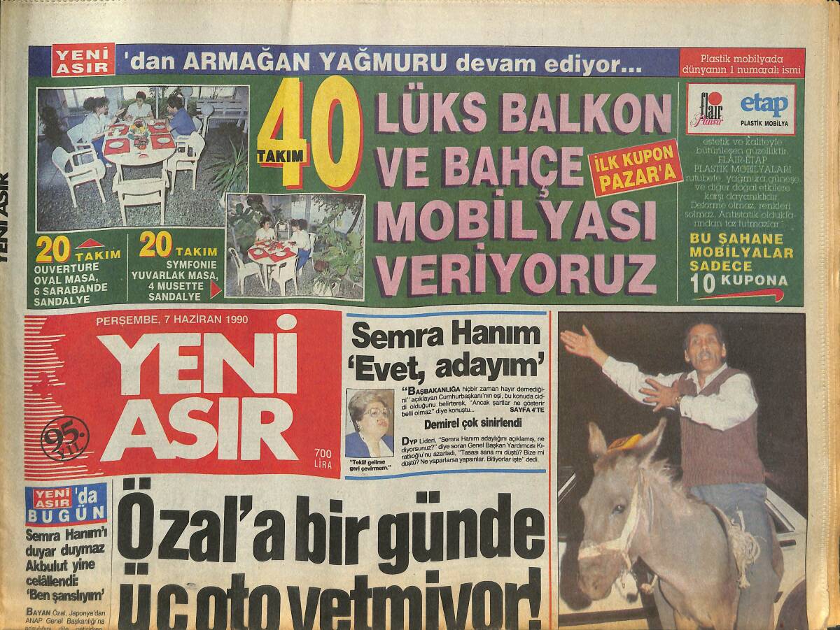 Yeni Asır Gazetesi 7 Haziran 1990 - İzmirli Gençler Tatil Dinlemiyor - Giannini Zevkten Dört Köşe GZ133782 - 1