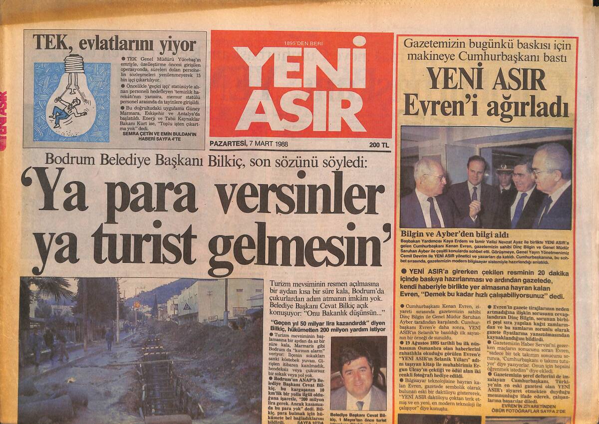Yeni Asır Gazetesi 7 Mart 1988 - Sibel Can İzmir'e Geliyor - TEK , Evlatlarını Yiyor GZ133762 - 1