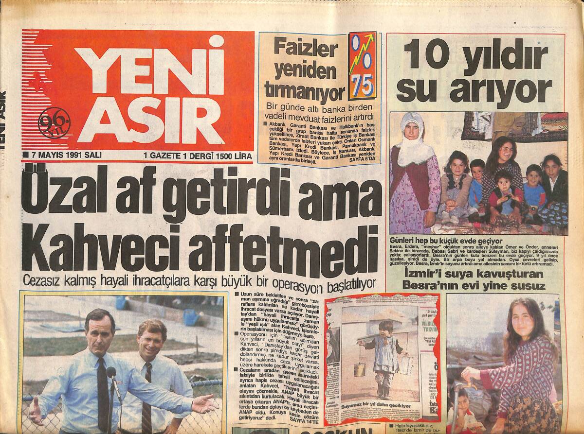 Yeni Asır Gazetesi 7 Mayıs 1991 - THY Grevinde Karar Günü - İzmir'i Suya Kavuşturan Besra'nın Evi Yine Susuz GZ134062 - 1