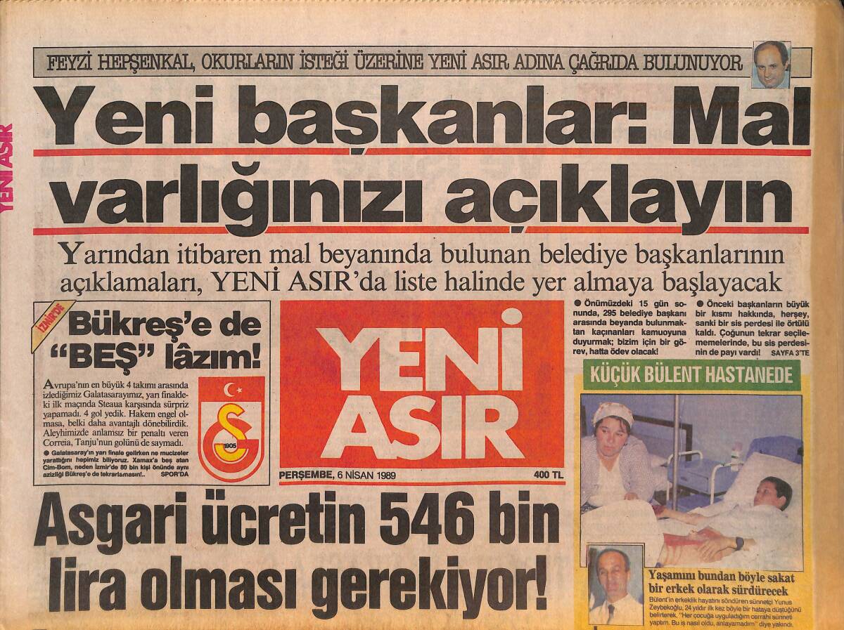 Yeni Asır Gazetesi 6 Nisan 1989 - Foça Sahillerini Peşkeş Çektiler - Şenay Gürvit Ameliyat Geçirdi GZ131580 - 1