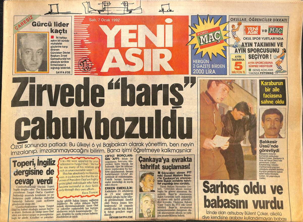 Yeni Asır Gazetesi 7 Ocak 1992 - Rıdvan Dilmen'e Rekor Ceza : 200 Milyon - 1991'in En İyileri GZ133481 - 1
