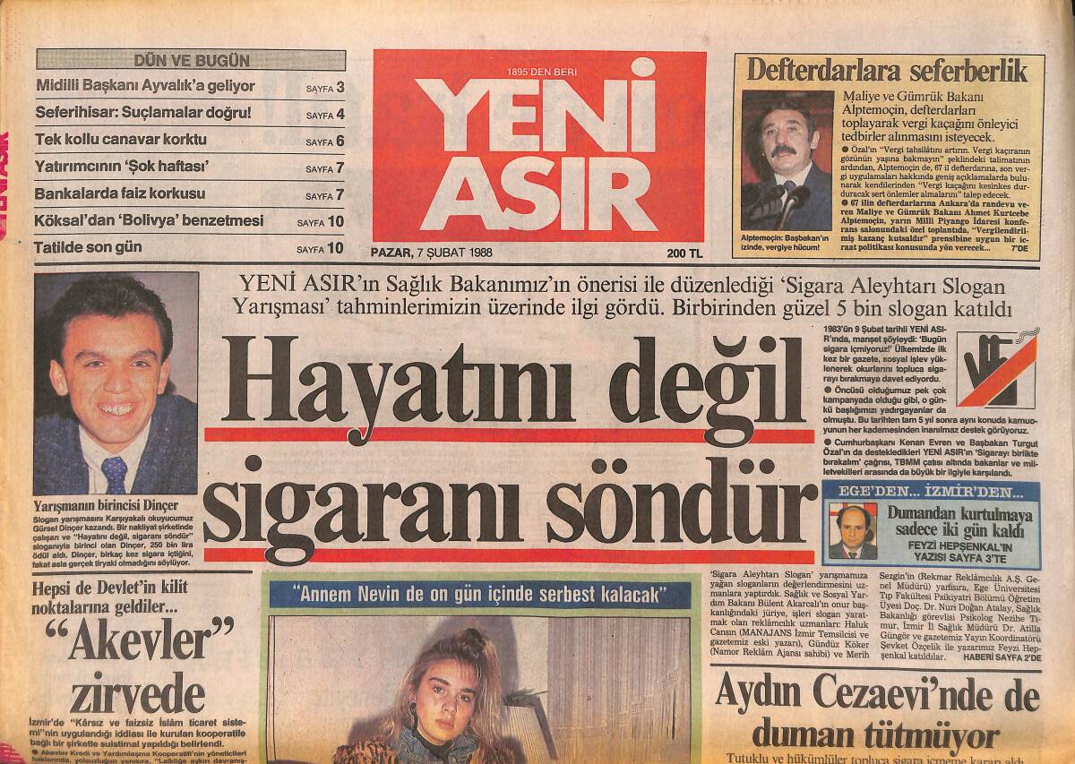 Yeni Asır Gazetesi 7 Şubat 1988 - Aydın Cezaevi'nde de Duman Tütmüyor - Öztürk Serengil'in Cici Babası Mafia Babası Çıktı GZ133736 - 1