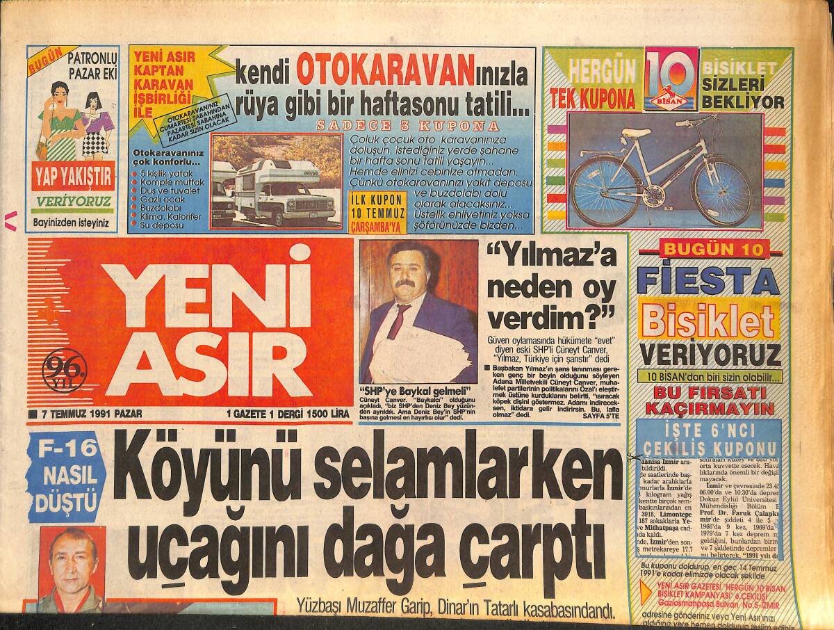 Yeni Asır Gazetesi 7 Temmuz 1991 - Metaş'ın Umudu Yine Çankaya'da - Venglos'tan Videolu Ders GZ132098 - 1