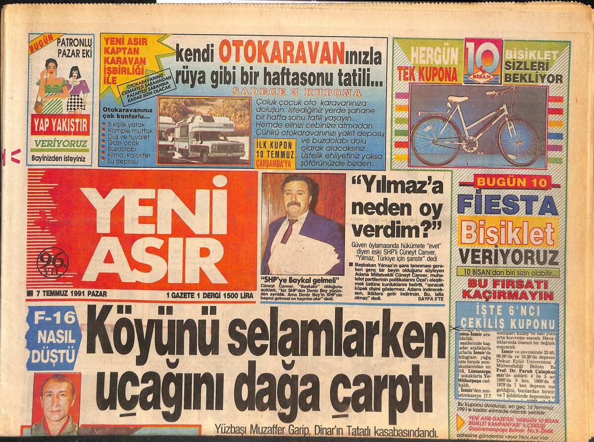 Yeni Asır Gazetesi 7 Temmuz 1991 - Metaş'ın Umudu Yine Çankaya'da - Venglos'tan Videolu Ders GZ132124 - 1