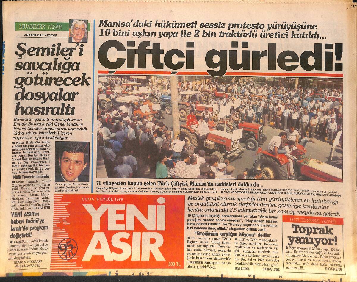 Yeni Asır Gazetesi 8 Eylül 1989 - Fuar Göl Gazino Afişi, Muazzez Abacı, Hülya Avşar - Çiftçi Gürledi - Yunan'ın Denize Dökülmesine 48 Saat Kaldı GZ132184 - 1