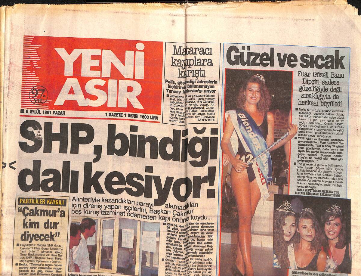Yeni Asır Gazetesi 8 Eylül 1991 - İbocular Eylem Başlattı - Demirel : Zayıflarsam Otoritem de Zayıflar GZ147131 - 1