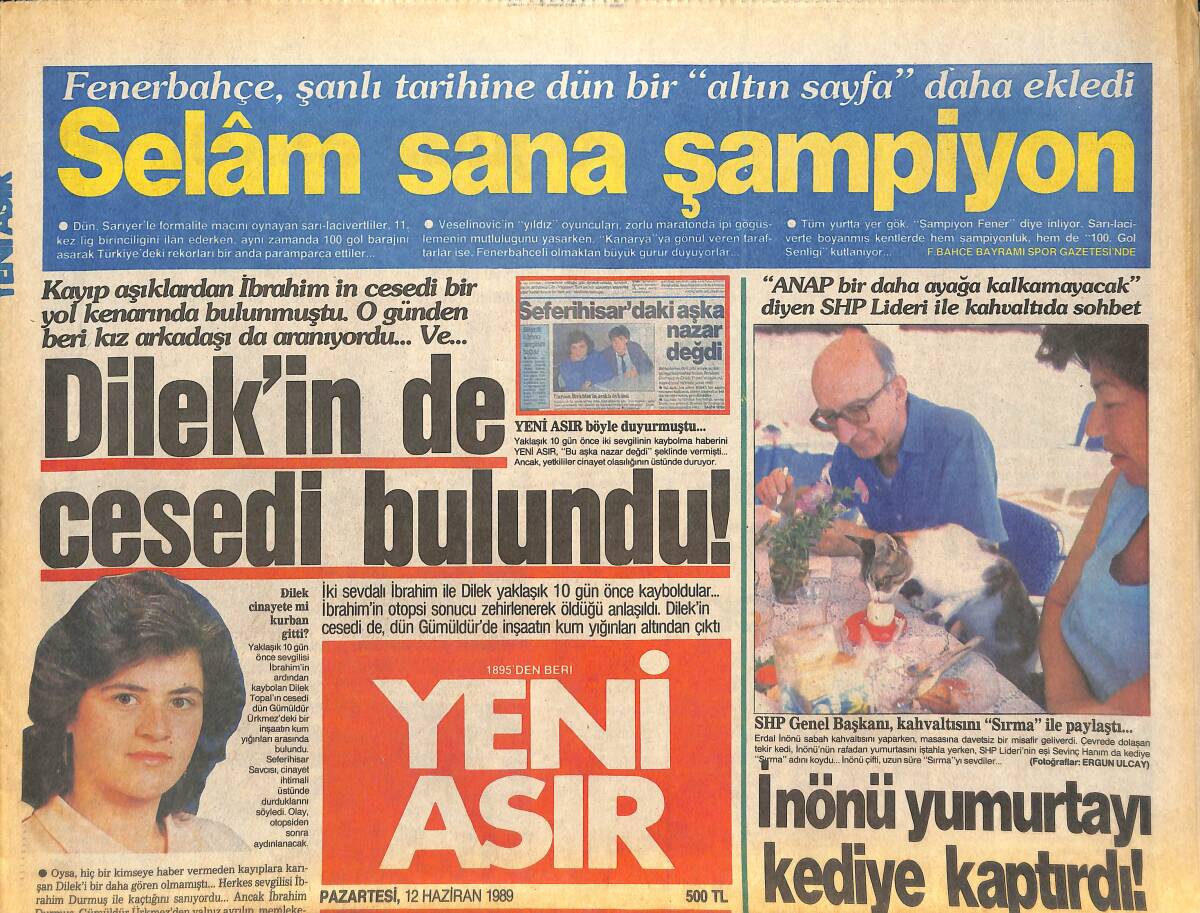 Yeni Asır Gazetesi 12 Haziran 1989 - Emrah'a Dökülen Altınlar Sazcılara... - Titanic Aliağa'da ! GZ131609 - 1