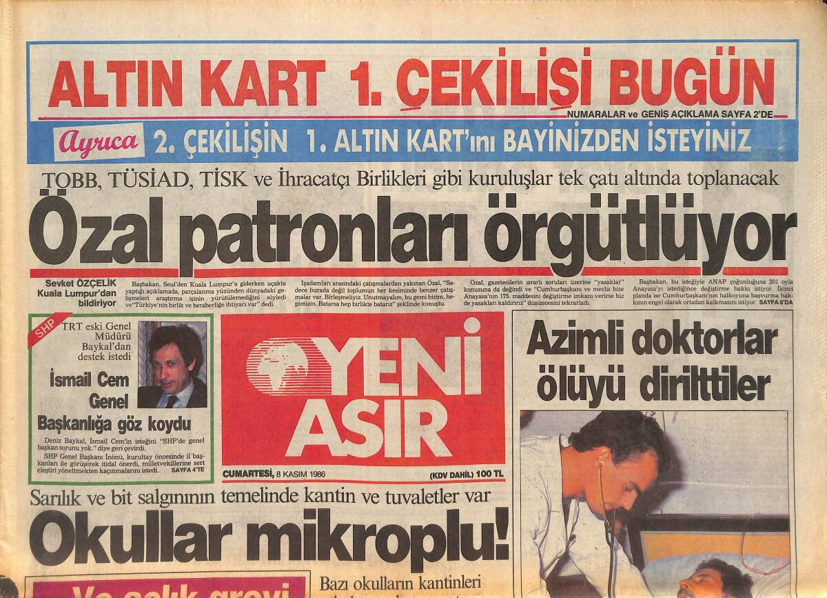 Yeni Asır Gazetesi 8 Kasım 1986 - Göztepe-KSK Maçı İkizleri Bile Ayırdı - Özal Patronları Örgütlüyor GZ134078 - 1