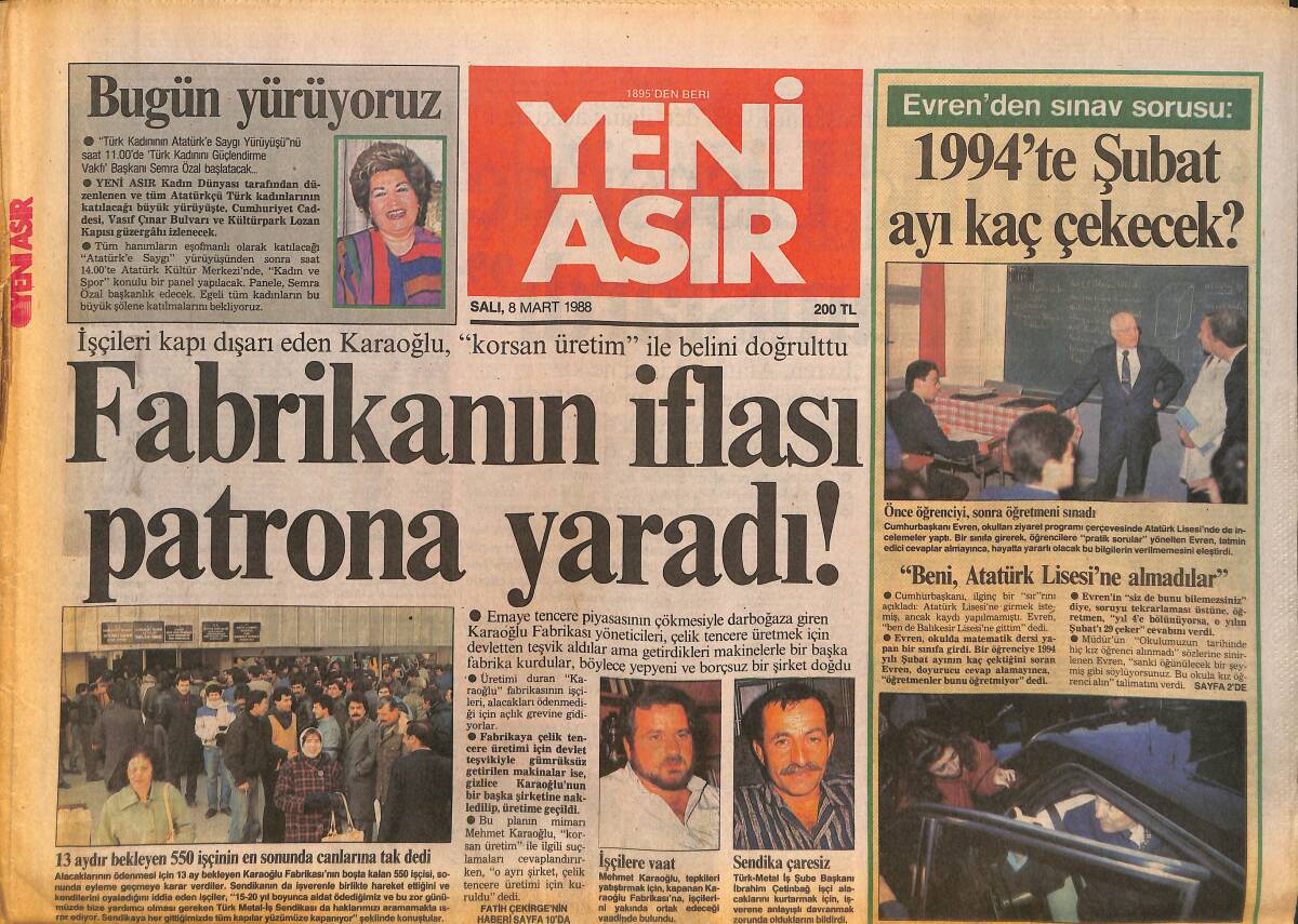 Yeni Asır Gazetesi 8 Mart 1988 - Ecevit , Kapıyı Aralık Bıraktı - Çameli Belediye Başkanı Tutuklandı GZ133763 - 1