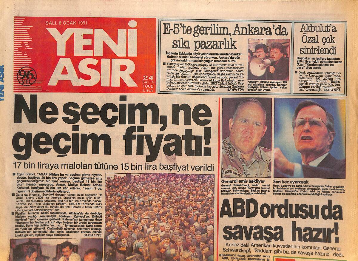 Yeni Asır Gazetesi 8 Ocak 1991 - Otolara Çakmur Kelepçesi - Mardin Boşaltılıyor GZ132063 - 1