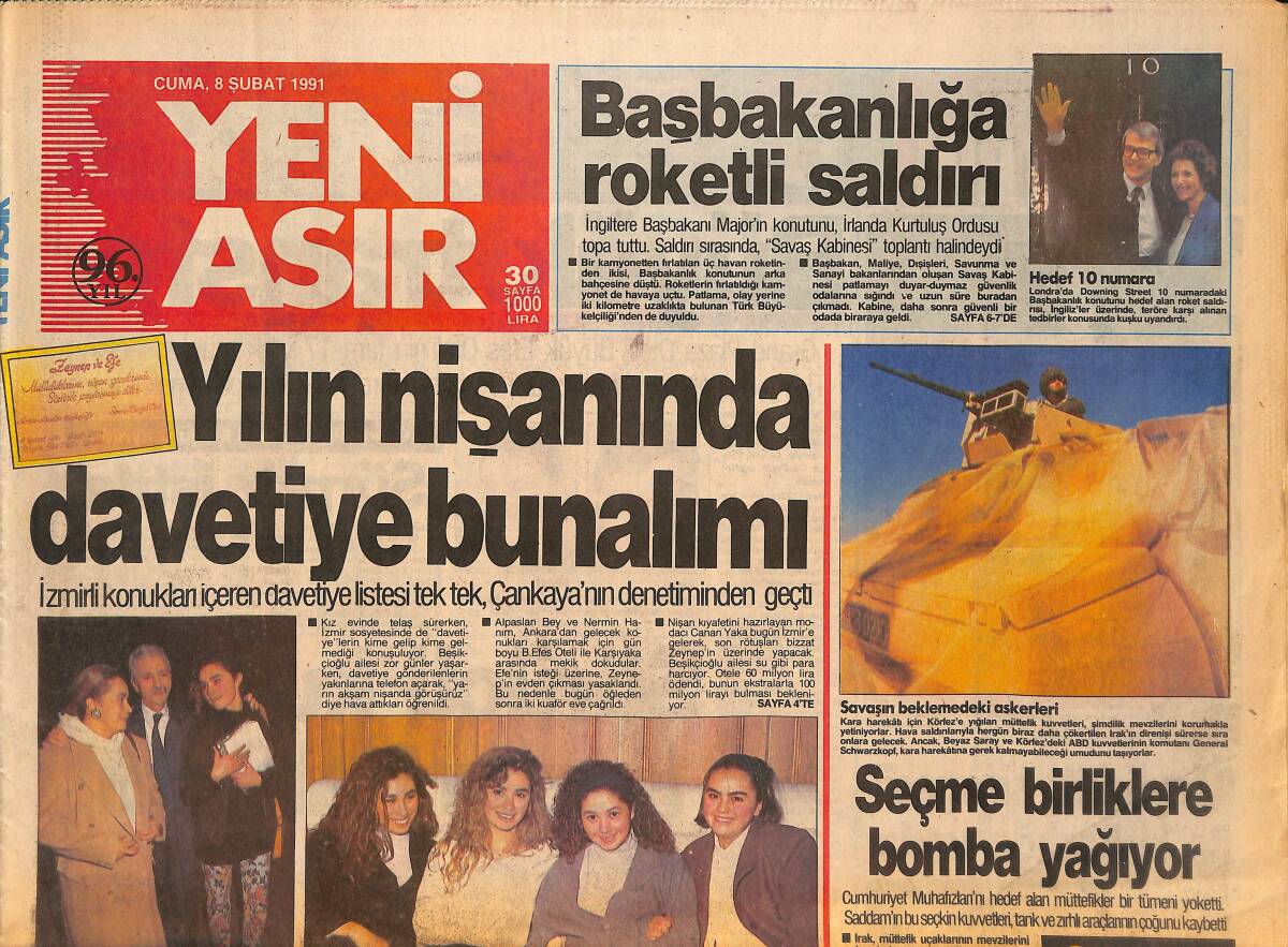 Yeni Asır Gazetesi 8 Şubat 1991 - Askerlik Kısalıyor - Soylu Grubu'nda Cimbom Yönetimi GZ132103 - 1