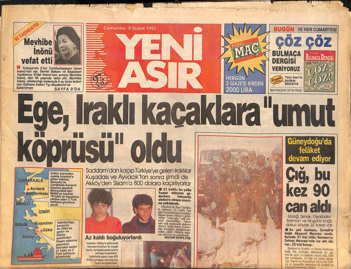 Yeni Asır Gazetesi 8 Şubat 1992 - Aktaş Market İflas Ediyor - Ege , Iraklı Kaçaklara Umut Köprüsü Oldu GZ133750 - 1
