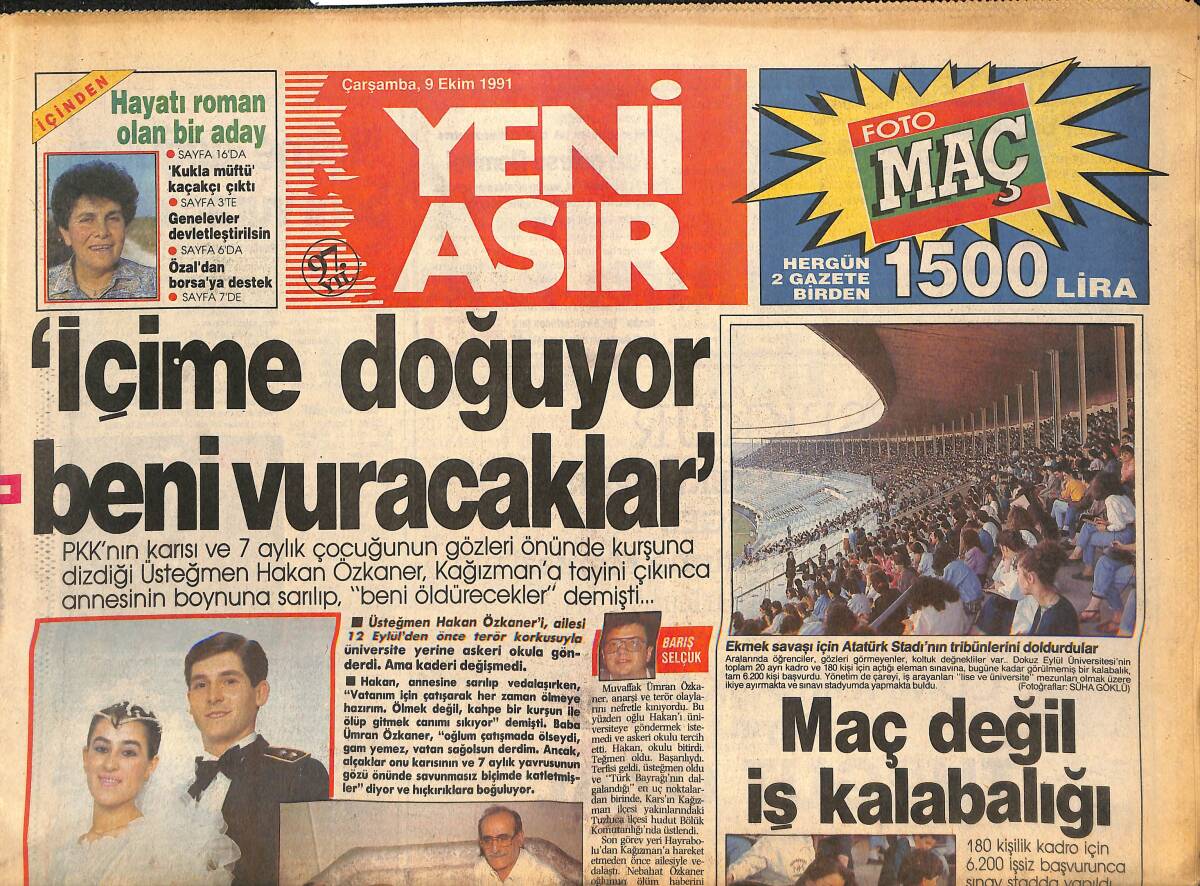 Yeni Asır Gazetesi 9 Ekim 1991 - Demirel'in Korkusu - Rum Patriği Toprağa Verildi GZ133646 - 1