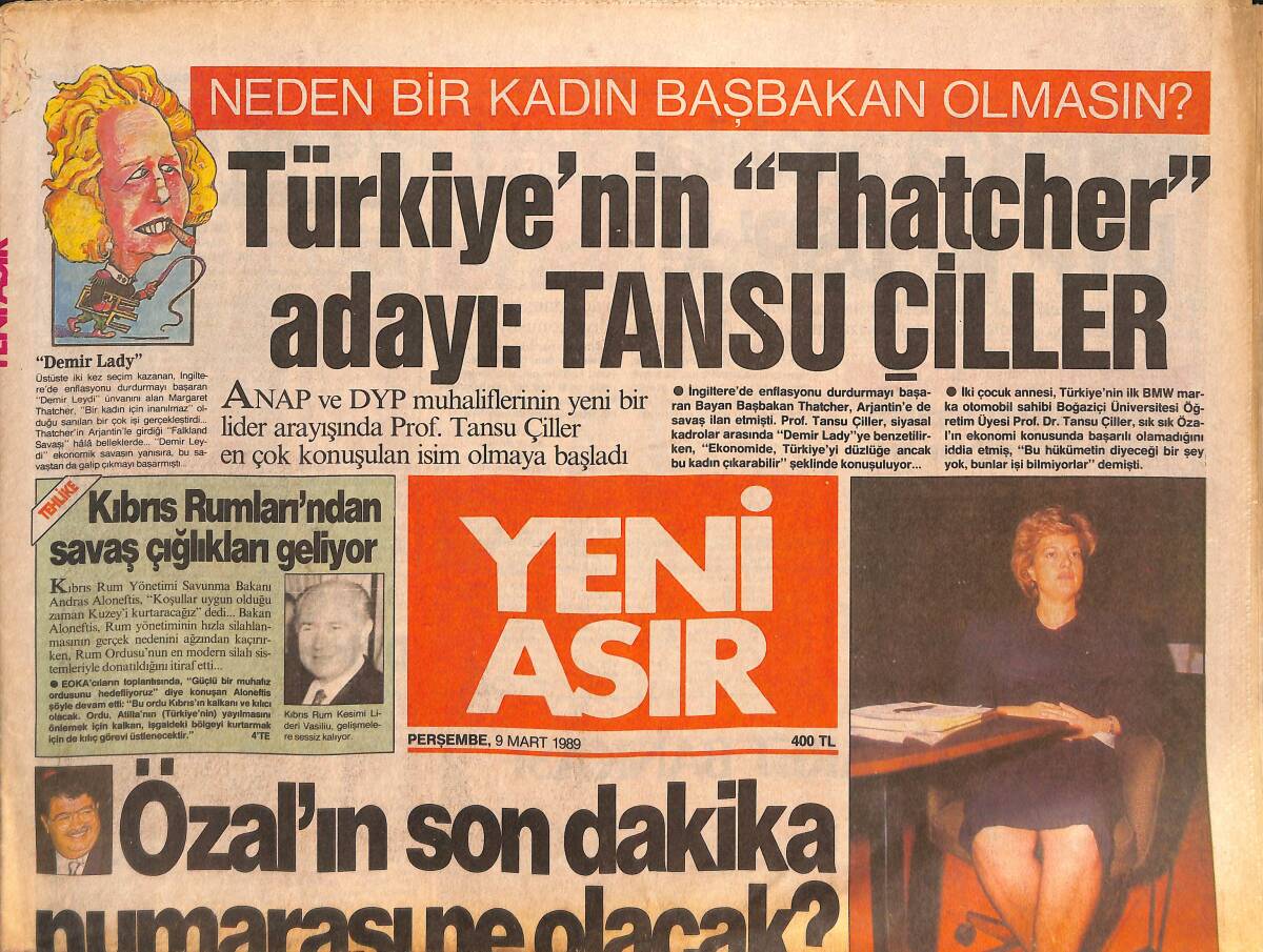 Yeni Asır Gazetesi 9 Mart 1989 - Neden Bir Kadın Başbakan Olmasın? 