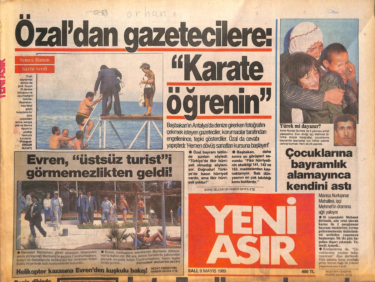 Yeni Asır Gazetesi 9 Mayıs 1989 - İbrahim Tatlıses'e , Fuar'da Çeyrek Milyar - Sovyetler'i Nasıl Yeneriz GZ134071 - 1