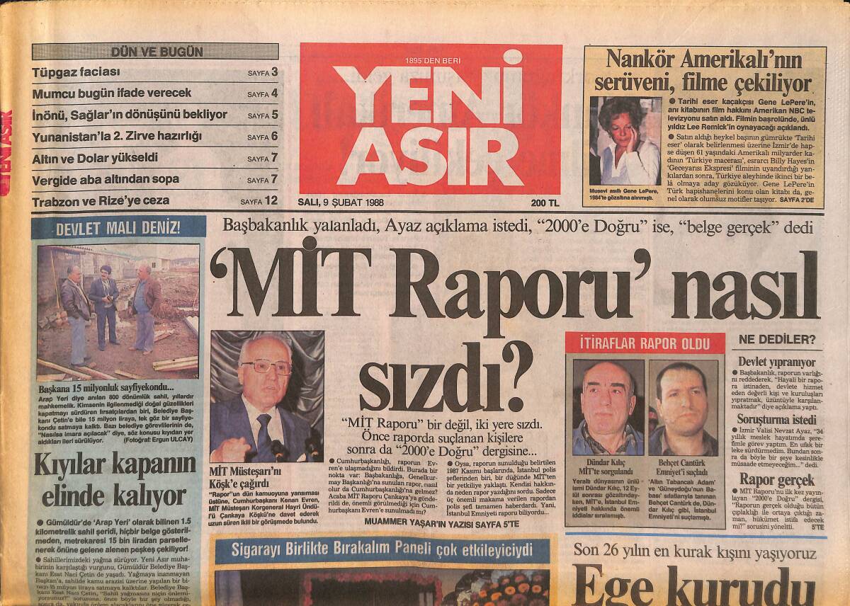 Yeni Asır Gazetesi 9 Şubat 1988 - İmren Aykut : Pişman Oldum - Tansa , Prefabrik Mezarlar Üretecek GZ133734 - 1