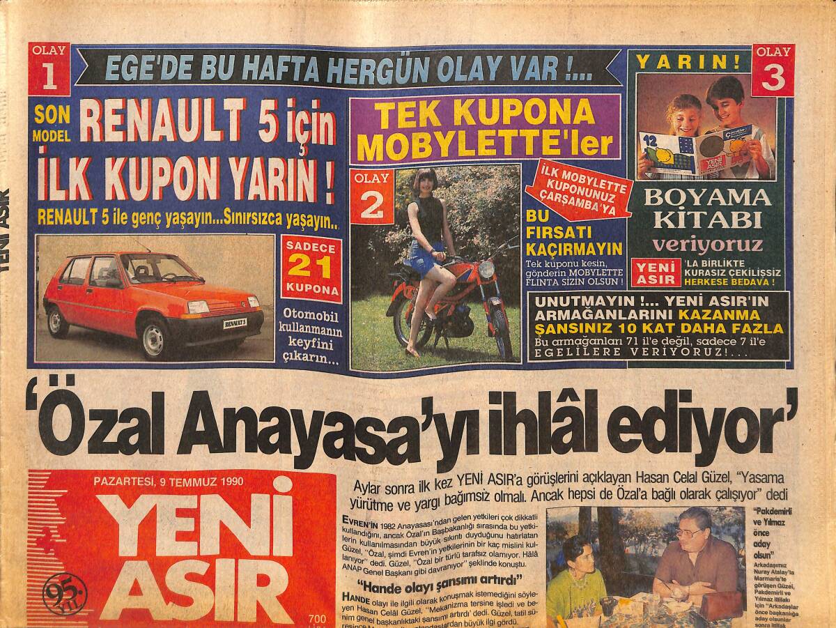 Yeni Asır Gazetesi 9 Temmuz 1990 - Emel Sayın Yemin Bozdu - Sofya'da Türkler Huzursuz GZ133819 - 1