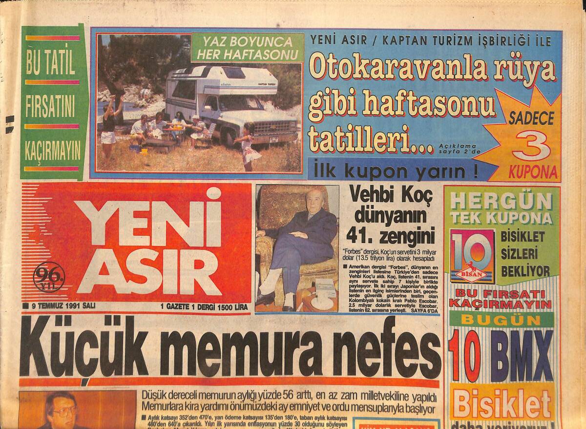 Yeni Asır Gazetesi 9 Temmuz 1991 - Baykal'ın Adaylığı İnönü'yü Mutlu Etti - Altınlarımıza Doping Gölgesi GZ132164 - 1