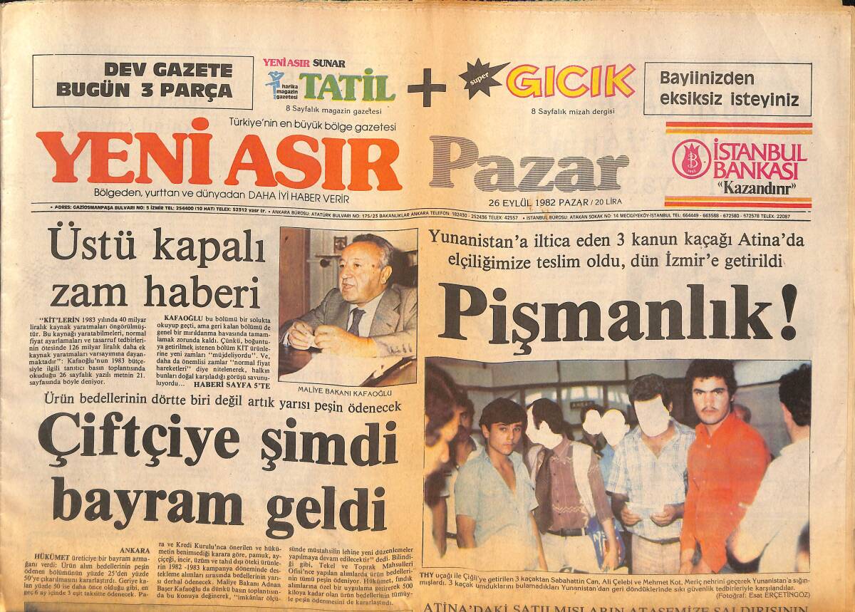 Yeni Asır Gazetesi Pazar Eki 26 Eylül 1982 - Kastelli'nin İadesi İçin Herşey Tamam GZ134232 - 1