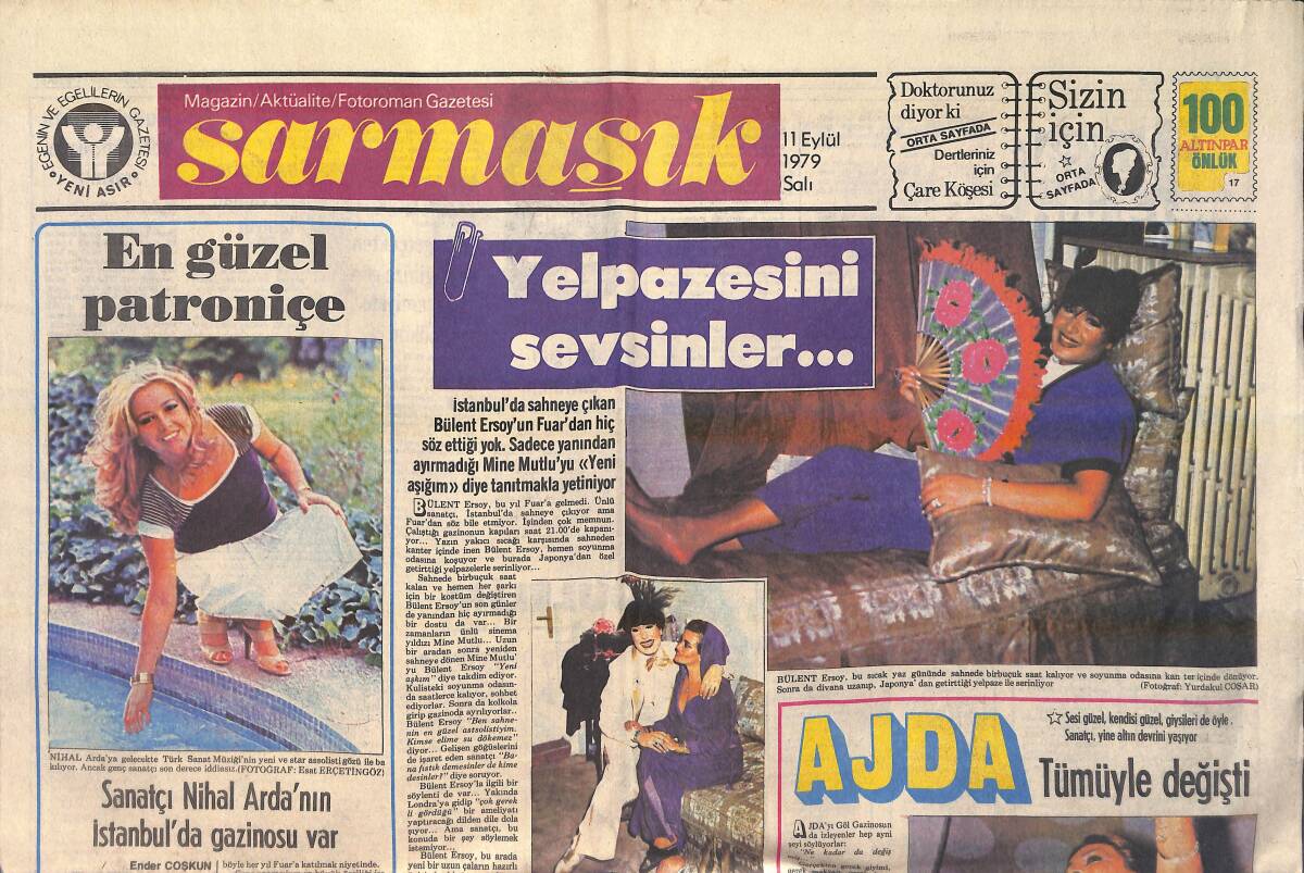 Yeni Asır Gazetesi Sarmaşık Eki 11 Eylül 1979 - Bülent Ersoy Yanından Ayırmadığı Mine Mutlu İle - Ajda Pekkan Tümüyle Değişti GZ156527 - 1