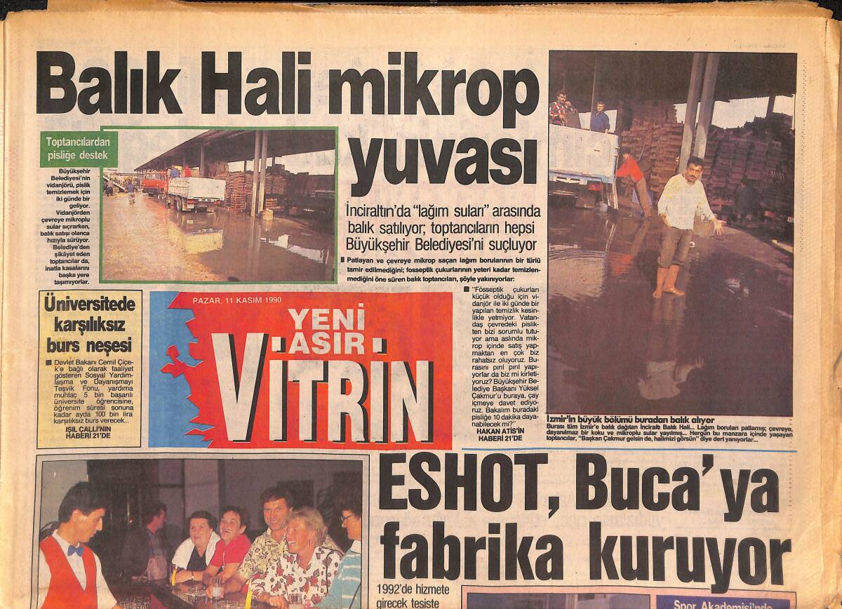 Yeni Asır Gazetesi Vitrin Eki 11 Kasım 1990 - Eshot , Buca'ya Fabrika Kuruyor - Balık Hali Mikrop Yuvası GZ135009 - 1